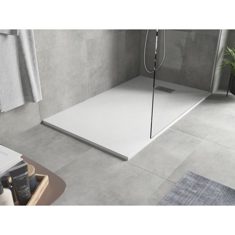 Mexen Hugo plato de ducha rectangular SMC 140 x 80 cm, blanco, cubierta inox - 42108014-X