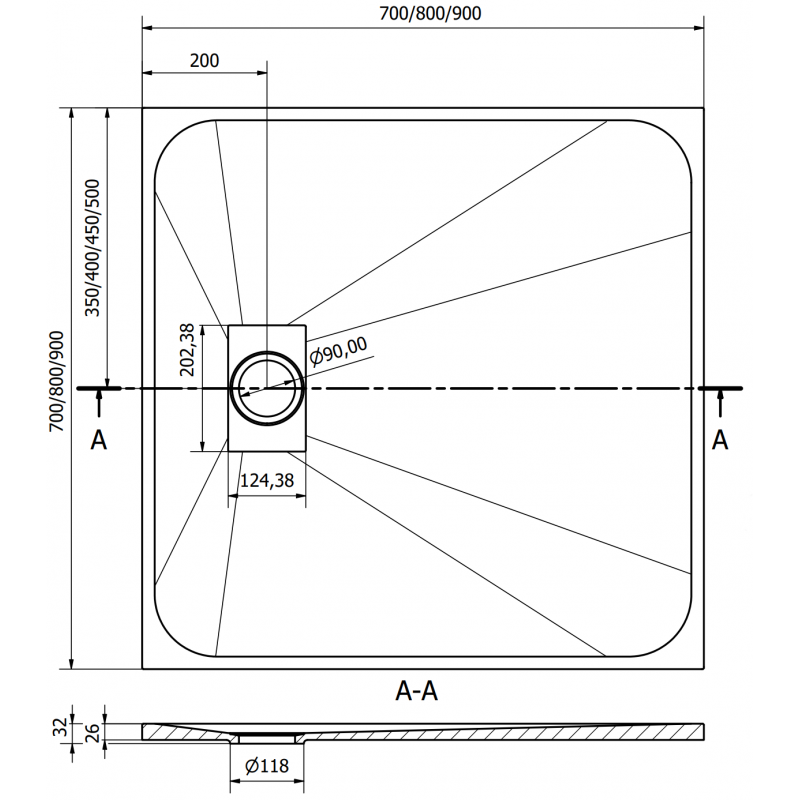 Mexen Hugo τετράγωνος ντουζιέρα SMC 80 x 80 cm, λευκή, κάλυμμα inox - 42108080-X