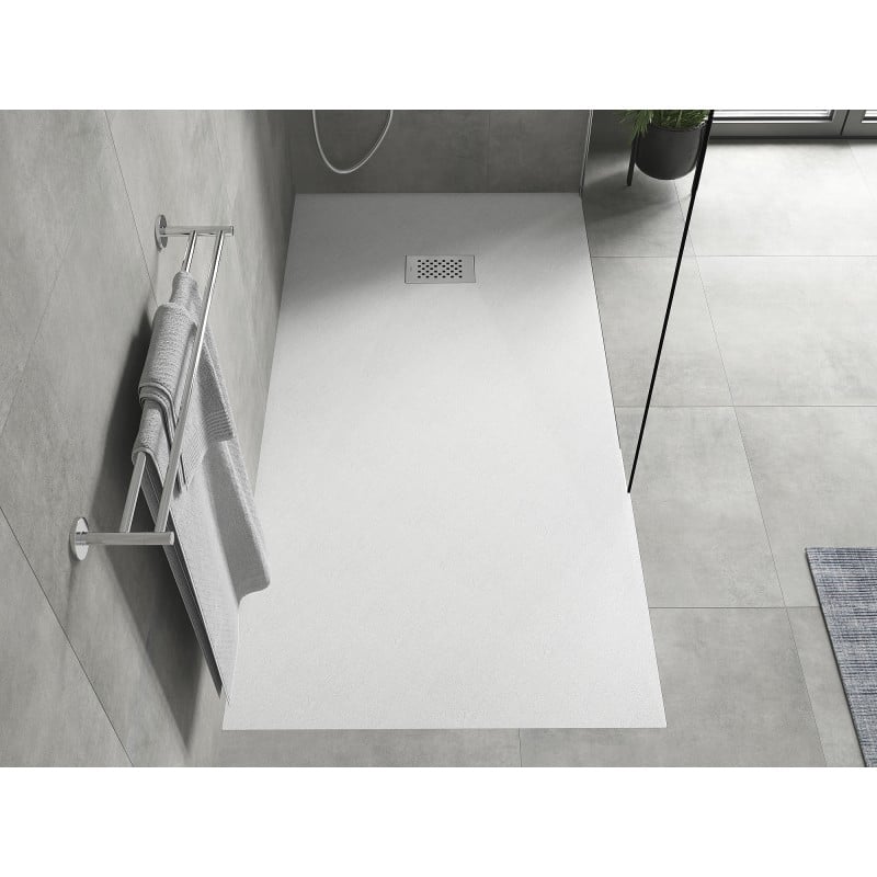 Mexen Hugo plato de ducha rectangular SMC 180 x 80 cm, blanco, embellecedor inoxidable - 42108018-X
