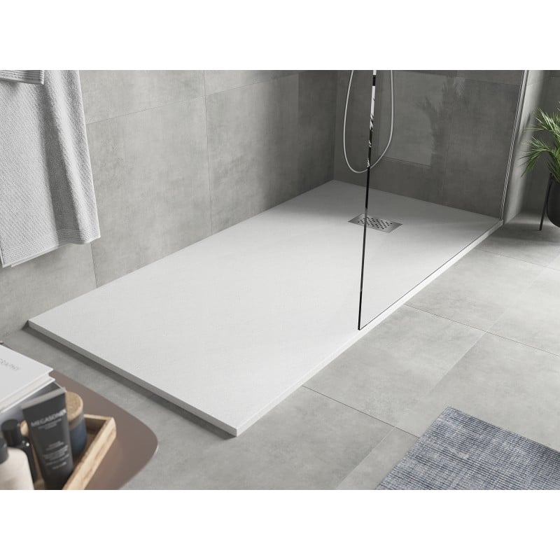 Mexen Hugo plato de ducha rectangular SMC 180 x 80 cm, blanco, embellecedor inoxidable - 42108018-X