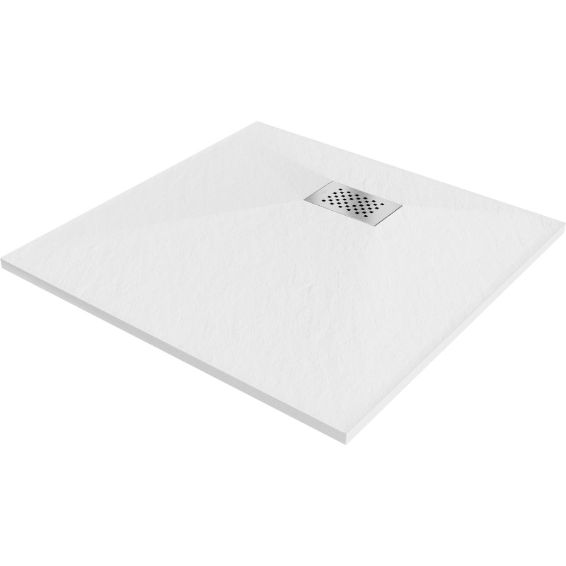 Mexen Hugo vierkante douchebak SMC 90 x 90 cm, wit, inox afdekplaat - 42109090-X