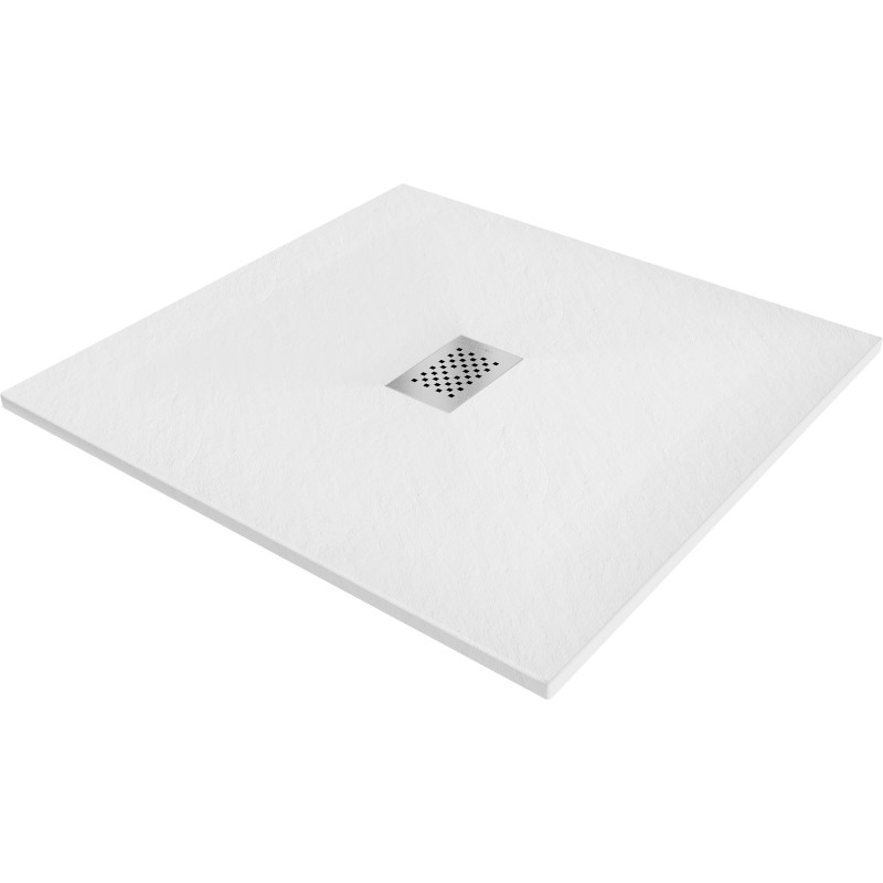 Mexen Hugo plato de ducha cuadrado SMC 100 x 100 cm, blanco, rejilla inox - 42101010-X