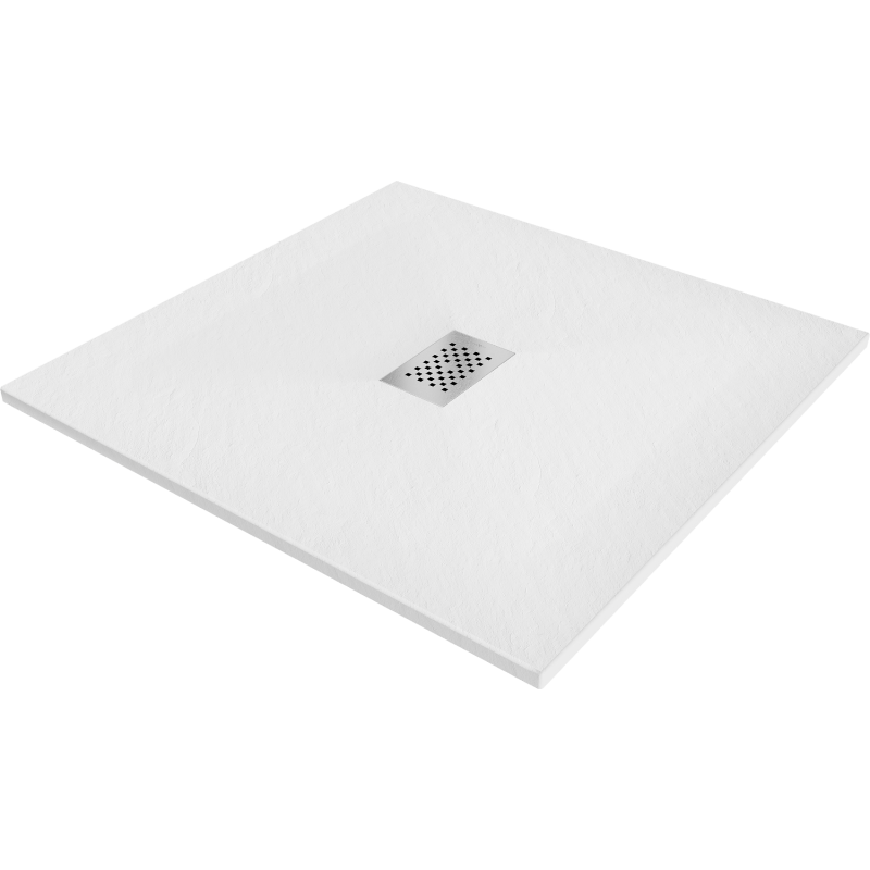 Mexen Hugo quadratische Duschwanne SMC 100 x 100 cm, weiß, Abdeckung Inox - 42101010-X