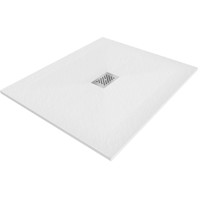 Mexen Hugo rechteckige Duschwanne SMC 140 x 100 cm, weiß, Abdeckung inox - 42101014-X