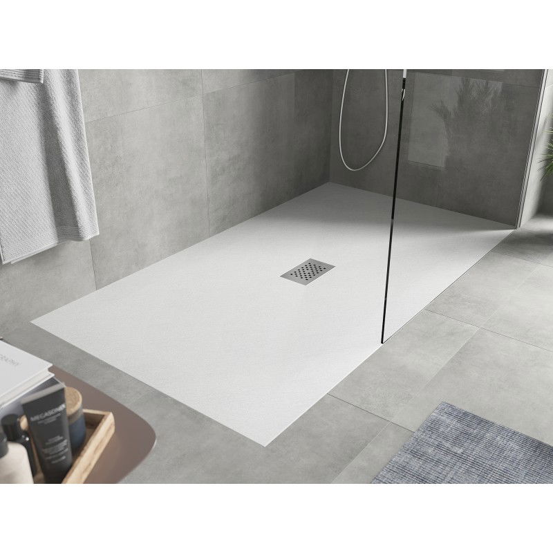 Mexen Hugo plato de ducha rectangular SMC 180 x 100 cm, blanco, cubierta inox - 42101018-X