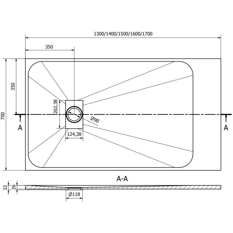Mexen Hugo ristkülikukujuline dušialus SMC 130 x 70 cm, valge, valge kate - 42107013-W