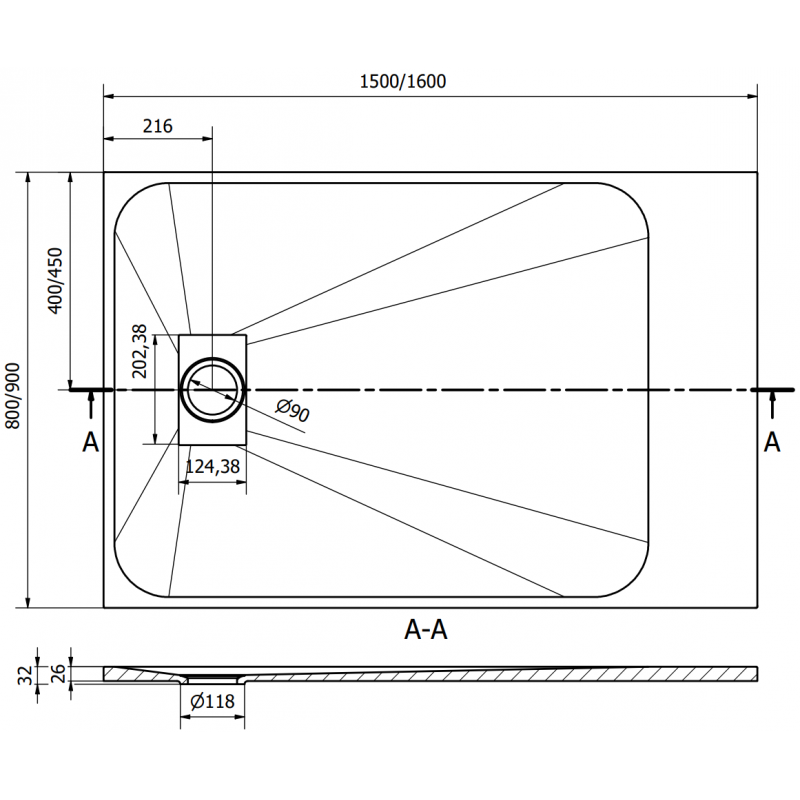 Mexen Hugo plato de ducha rectangular SMC 150 x 80 cm, blanco, cubierta blanca - 42108015-W