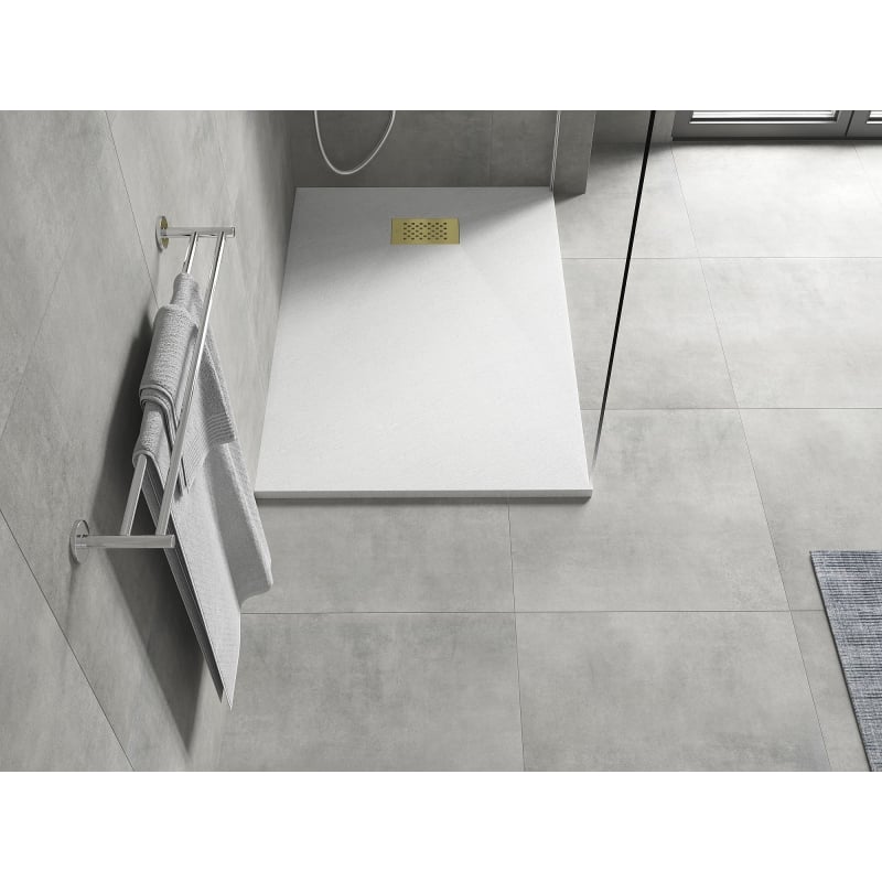 Mexen Hugo rechteckige Duschwanne SMC 110 x 70 cm, weiß, Abdeckung in Gold - 42107011-G