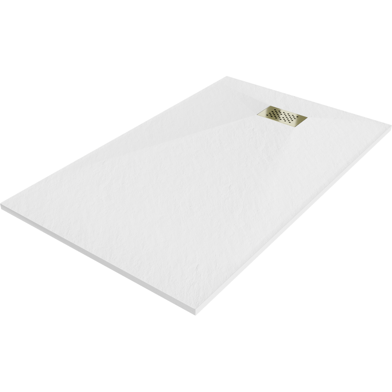 Mexen Hugo rectangular shower tray SMC 160 x 70 cm, white, gold cover - 42107016-G