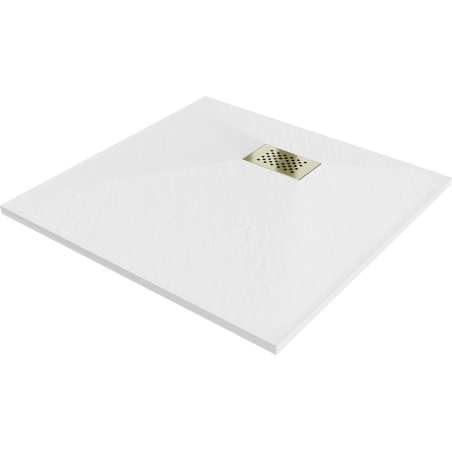 Mexen Hugo brodzik kwadratowy SMC 80 x 80 cm, biały, maskownica złota - 42108080-G