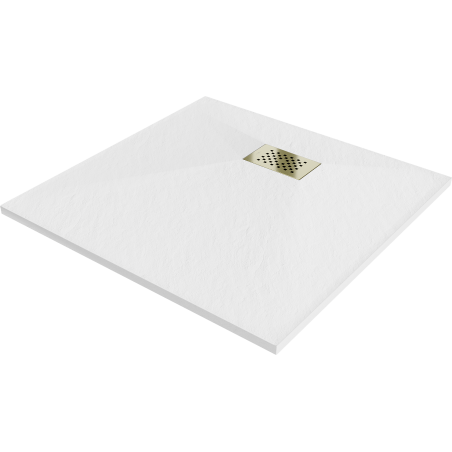 Mexen Hugo quadrates Douchekëscht SMC 80 x 80 cm, wäiss, goldene Ofdeckung - 42108080-G
