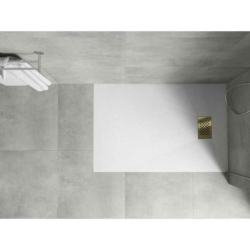 Mexen Hugo rectangular SMC shower tray 130 x 80 cm, white, gold cover - 42108013-G