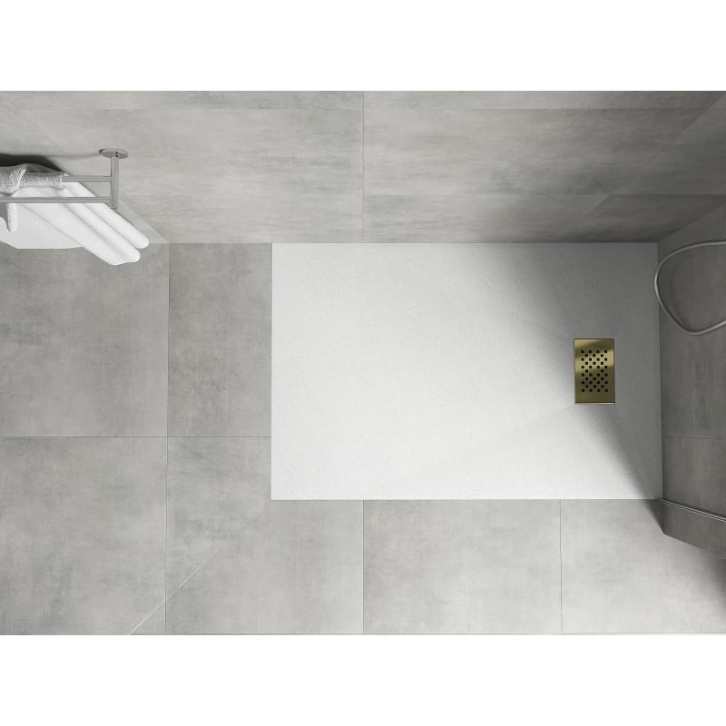 Mexen Hugo plato de ducha rectangular SMC 120 x 80 cm, blanco, cubierta dorada - 42108012-G