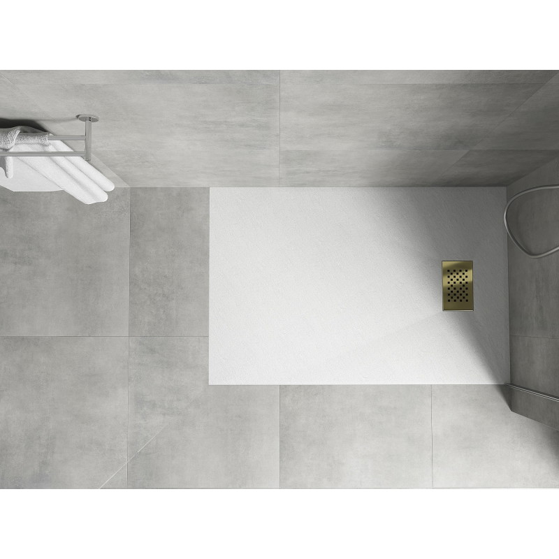 Mexen Hugo rectangular SMC shower tray 120 x 80 cm, white, gold cover - 42108012-G