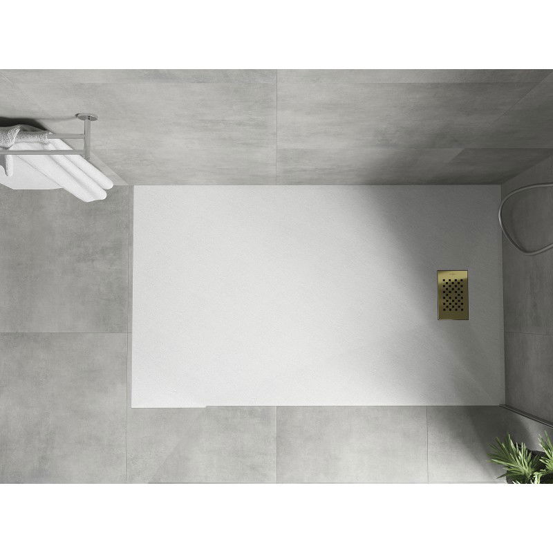 Mexen Hugo receveur rectangulaire SMC 150 x 80 cm, blanc, cache doré - 42108015-G