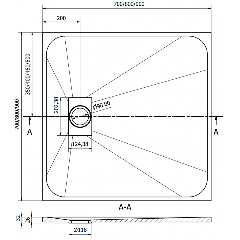 Mexen Hugo base de duche quadrada SMC 90 x 90 cm, branca, cobertura dourada - 42109090-G