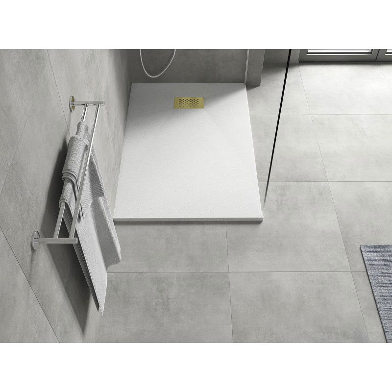 Mexen Hugo plato de ducha rectangular SMC 130 x 90 cm, blanco, cubierta dorada - 42109013-G