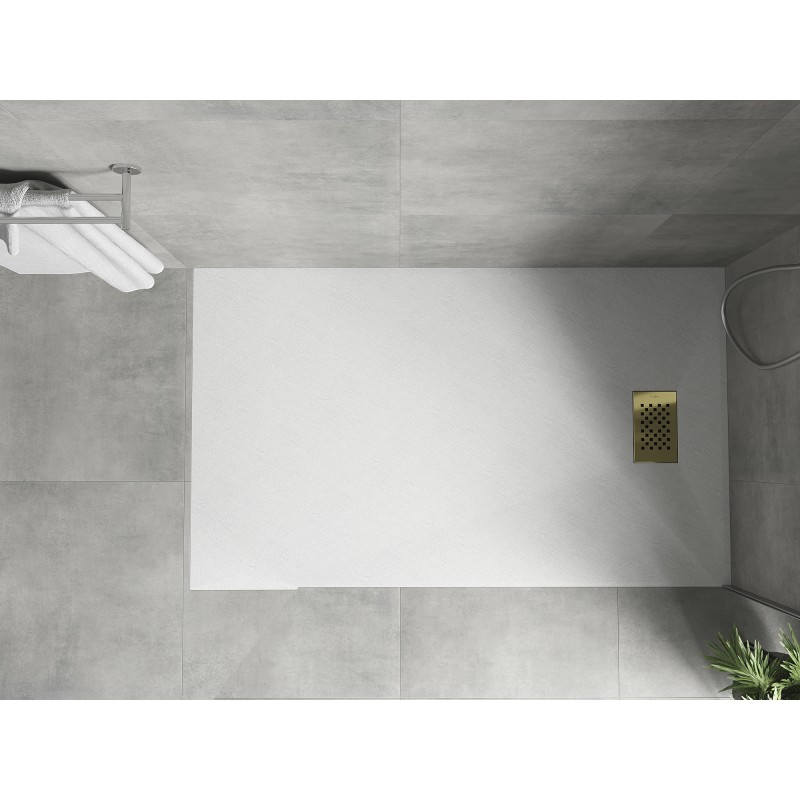 Mexen Hugo brodzik prostokątny SMC 140 x 90 cm, biały, maskownica złota - 42109014-G