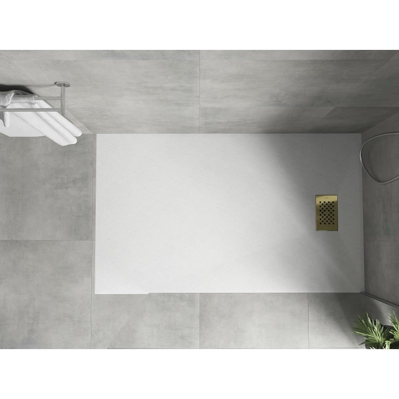 Mexen Hugo rectangular SMC shower tray 140 x 90 cm, white, gold cover - 42109014-G