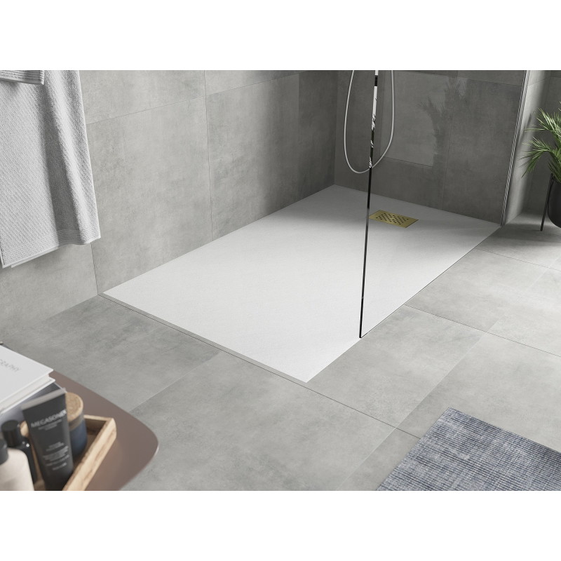 Mexen Hugo rectangular SMC shower tray 150 x 90 cm, white, gold cover - 42109015-G