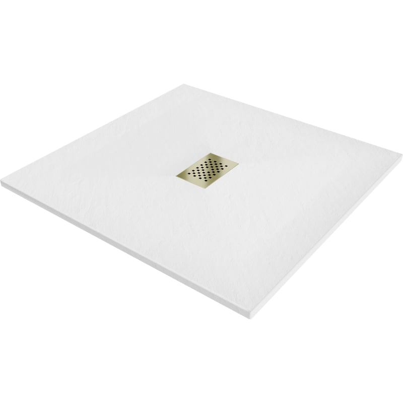 Mexen Hugo brodzik kwadratowy SMC 100 x 100 cm, biały, maskownica złota - 42101010-G