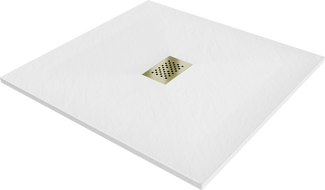 Mexen Hugo Quadrates Duschbecken SMC 100 x 100 cm, wäiss, gëllen Cover - 42101010-G