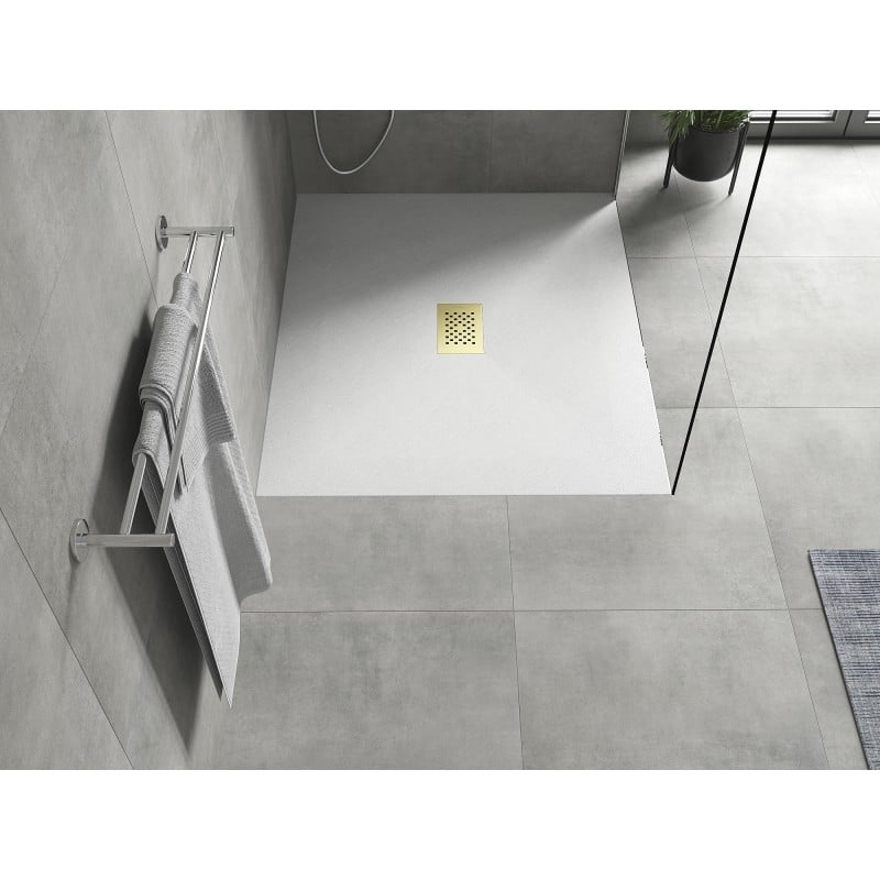 Mexen Hugo rectangular shower tray SMC 130 x 100 cm, white, gold cover - 42101013-G