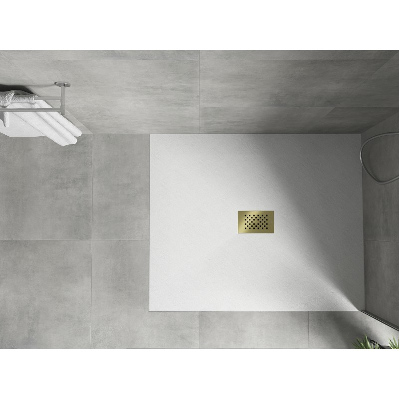 Mexen Hugo brodzik prostokątny SMC 140 x 100 cm, biały, maskownica złota - 42101014-G
