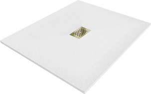Mexen Hugo rectangular SMC shower tray 110 x 100 cm, white, gold cover - 42101011-G
