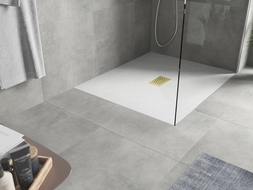Mexen Hugo receveur de douche rectangulaire SMC 130 x 100 cm, blanc, cache doré - 42101013-G