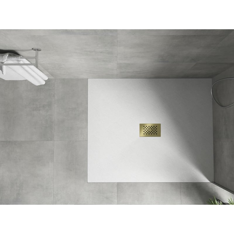 Mexen Hugo rectangular shower tray SMC 130 x 100 cm, white, gold cover - 42101013-G
