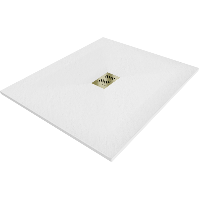Mexen Hugo plato de ducha rectangular SMC 120 x 100 cm, blanco, cubierta dorada - 42101012-G