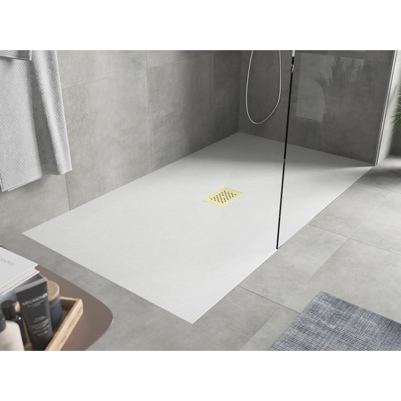 Mexen Hugo rectangular SMC shower tray 200 x 100 cm, white, gold cover - 42101020-G