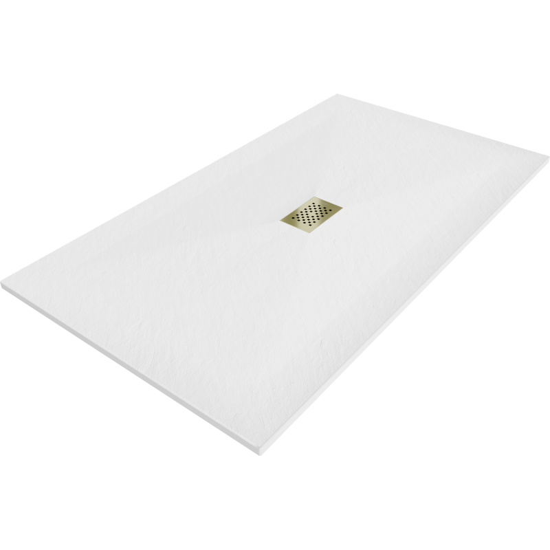 Mexen Hugo brodzik prostokątny SMC 160 x 100 cm, biały, maskownica złota - 42101016-G