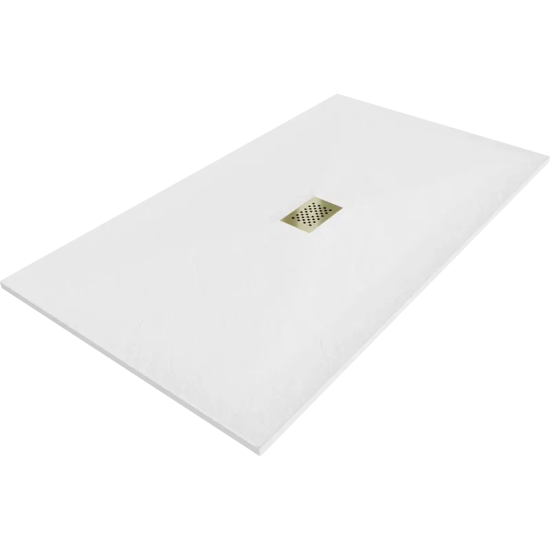 Mexen Hugo rechteckige Duschwanne SMC 160 x 100 cm, weiß, goldene Abdeckung - 42101016-G