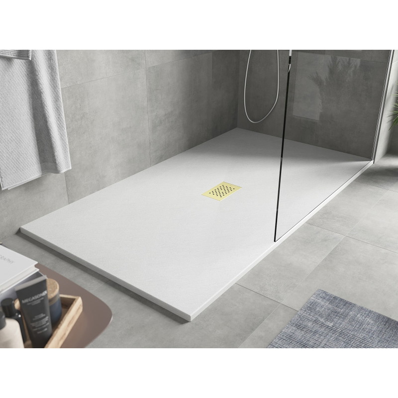 Mexen Hugo plato de ducha rectangular SMC 180 x 100 cm, blanco, tapa dorada - 42101018-G