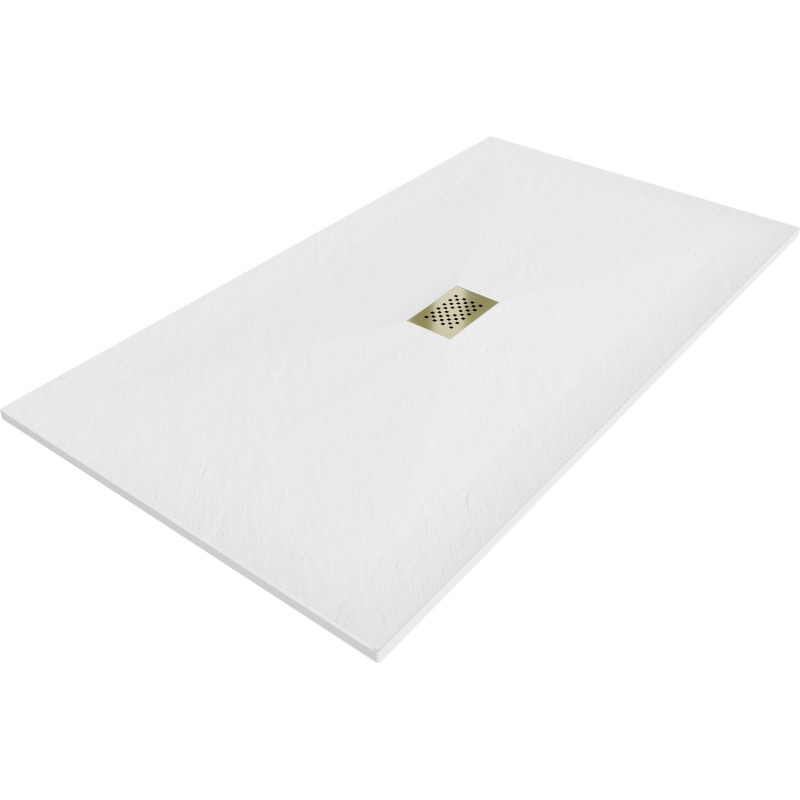 Mexen Hugo plato de ducha rectangular SMC 200 x 100 cm, blanco, rejilla dorada - 42101020-G