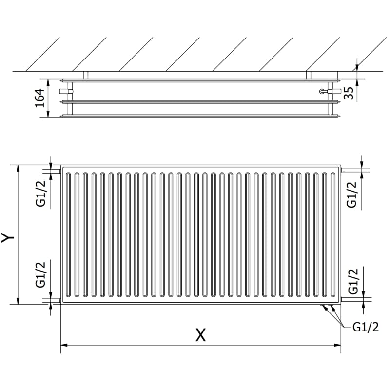 Mexen CVH30 hügieeniline plaadiradiaator 900 x 2200 mm, alumine ühendus, 4541 W, antratsiit - W630H-090-220-66