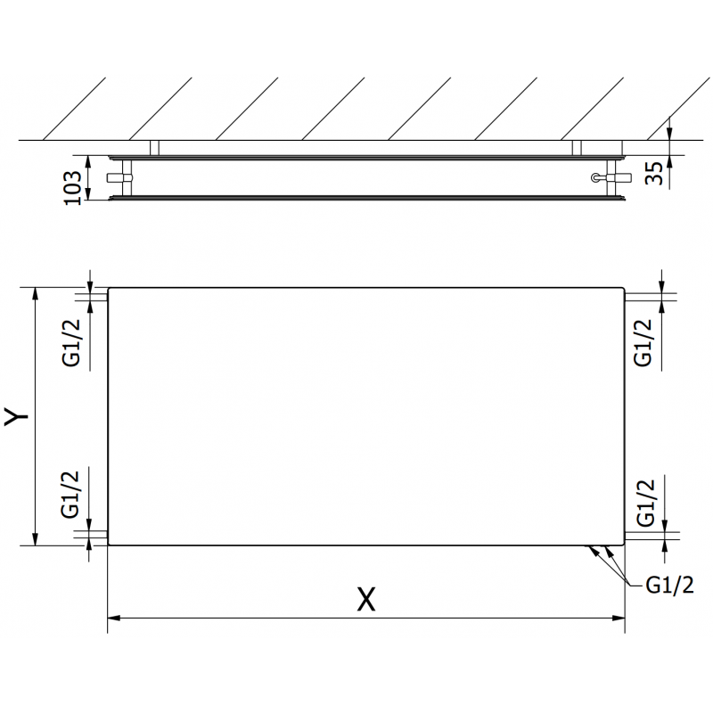 Mexen CVHF20 Hygiene Flat radiatore a pannello 400 x 1400 mm, collegamento inferiore, 1007 W, antracite - W620HF-040-140-66