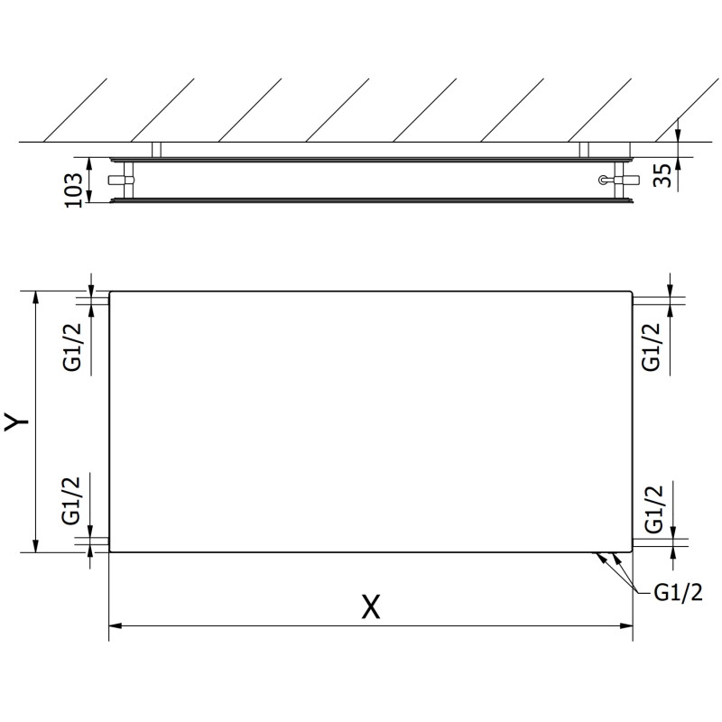 Mexen CVHF20 Hygiene Flat radiatore a pannello 400 x 1500 mm, collegamento inferiore, 1079 W, antracite - W620HF-040-150-66