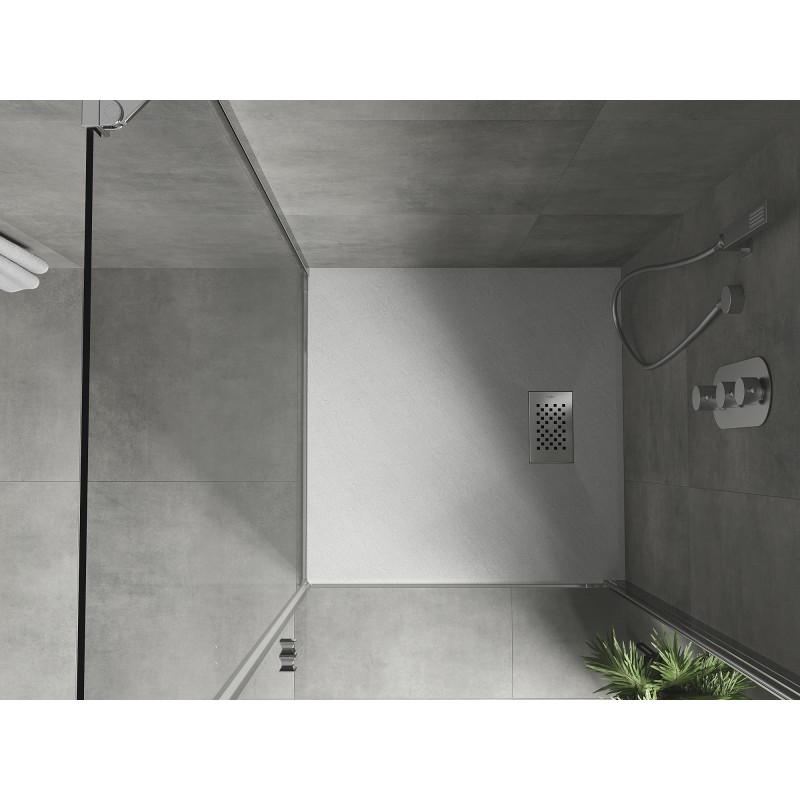 Mexen Hugo brodzik kwadratowy SMC 70 x 70 cm, biały, maskownica inox - 42107070-X