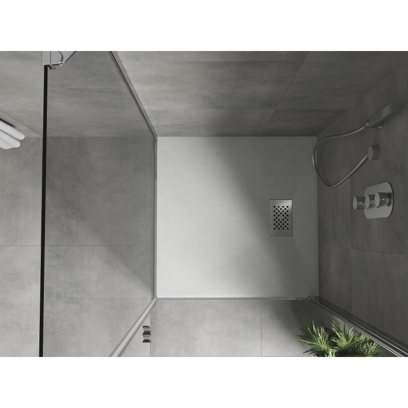 Mexen Hugo receveur de douche carré SMC 90 x 90 cm, blanc, cache inox - 42109090-X