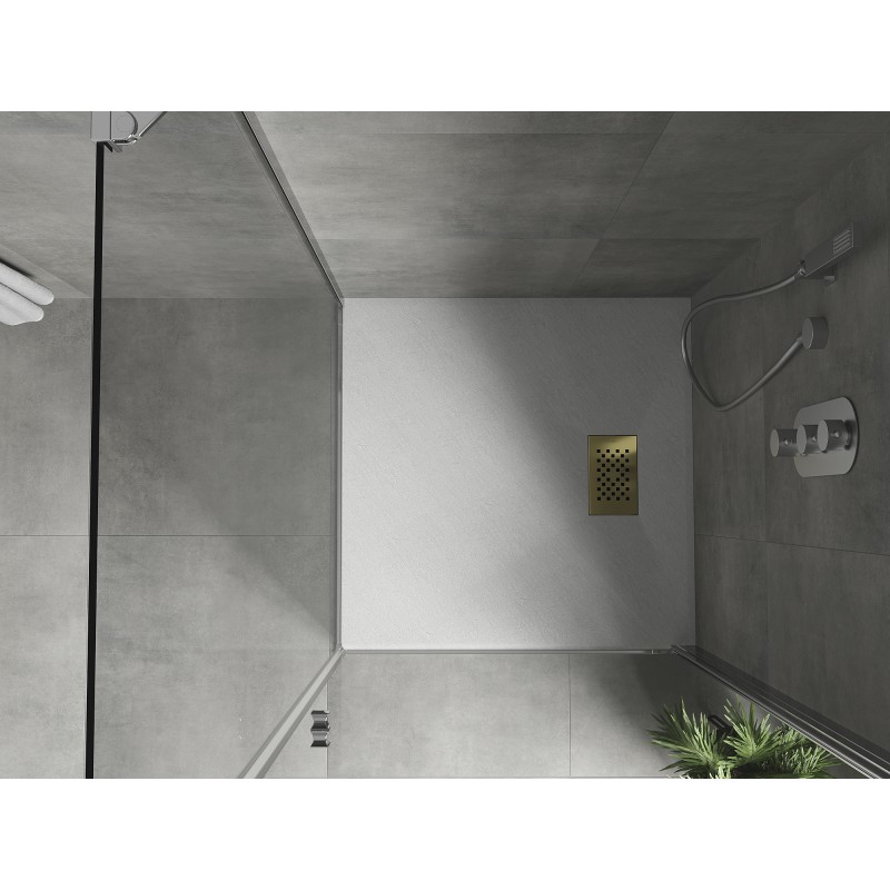 Mexen Hugo brodzik kwadratowy SMC 80 x 80 cm, biały, maskownica złota - 42108080-G