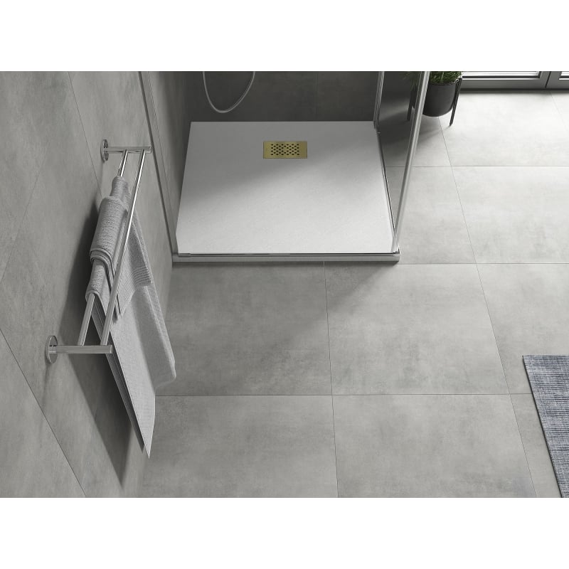 Mexen Hugo Quadratische Duschwanne SMC 80 x 80 cm, weiß, Abdeckung gold - 42108080-G