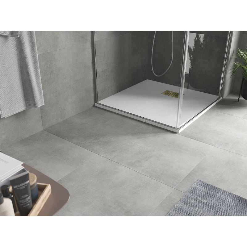 Mexen Hugo brodzik kwadratowy SMC 80 x 80 cm, biały, maskownica złota - 42108080-G