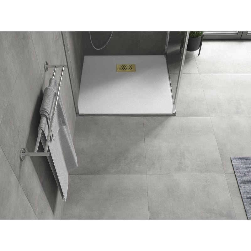 Mexen Hugo brodzik kwadratowy SMC 80 x 80 cm, biały, maskownica złota - 42108080-G