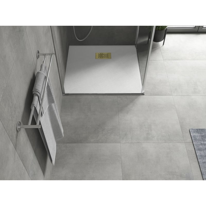 Mexen Hugo Quadratische Duschwanne SMC 80 x 80 cm, weiß, Abdeckung gold - 42108080-G