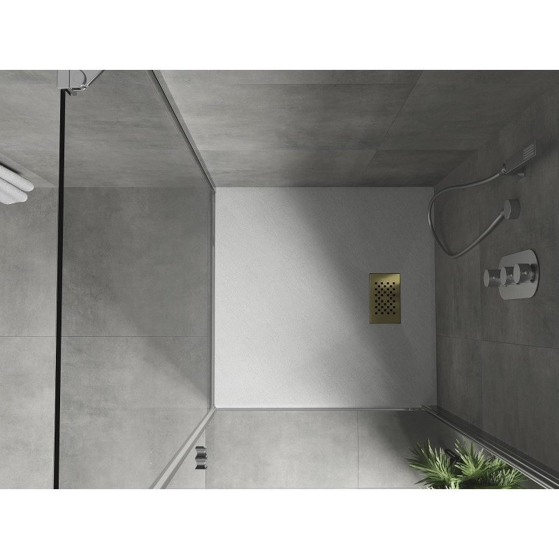 Mexen Hugo receveur de douche carré SMC 90 x 90 cm, blanc, cache doré - 42109090-G