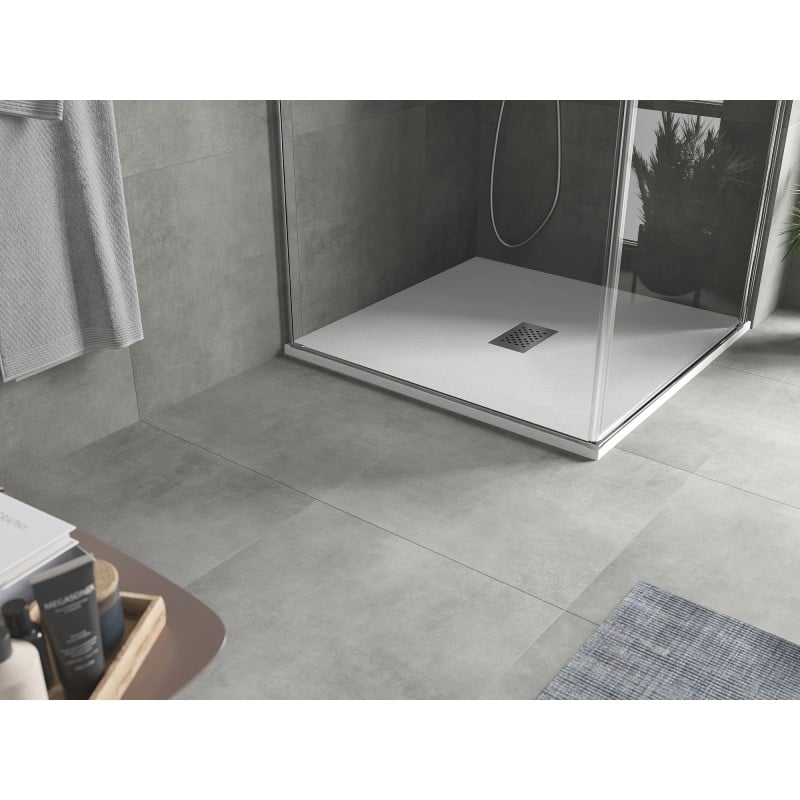 Mexen Hugo square shower tray SMC 100 x 100 cm, white, inox cover - 42101010-X