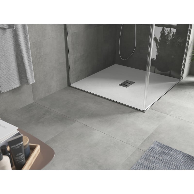 Mexen Hugo plato de ducha cuadrado SMC 100 x 100 cm, blanco, tapa inox - 42101010-X